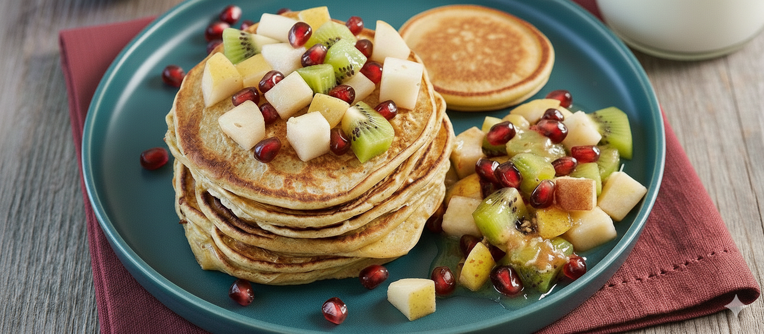 Pancake au kéfir et salade de fruits