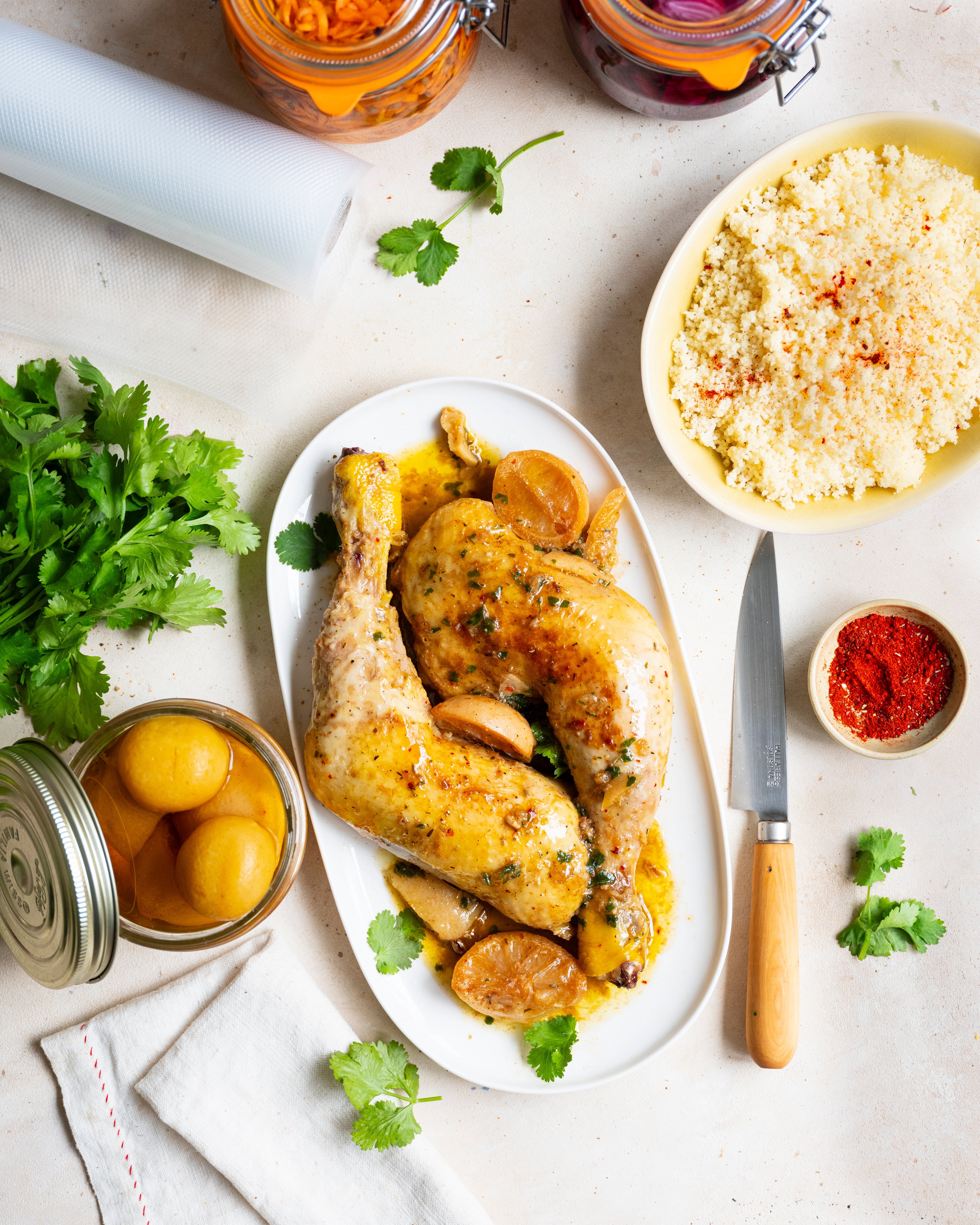 Cuisses de poulet marinées au citron confit cuisson sous-vide