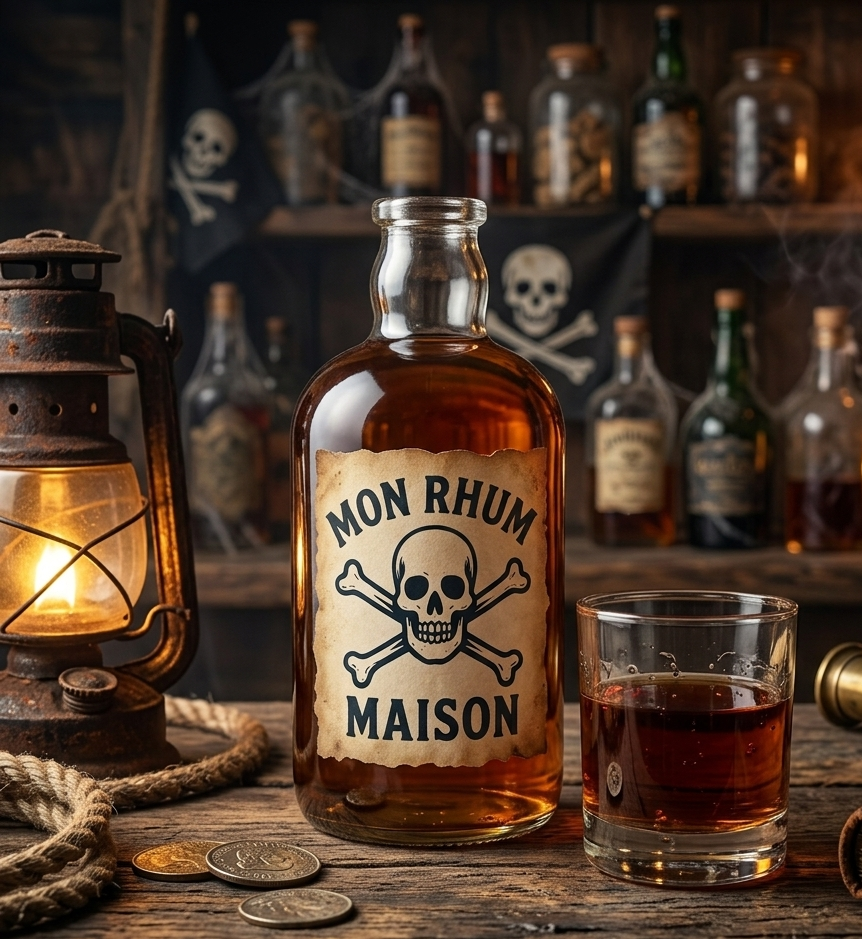 Bouteille de rhum Lumière dans une ambiance de pirate
