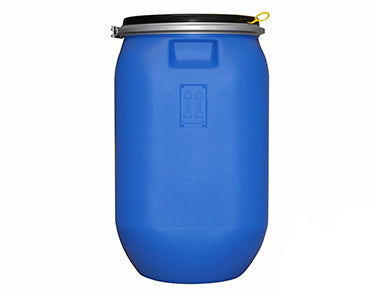 Blue macerating barrel with black lid
